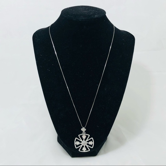 925 Sterling Silver Necklace Chain 19” Big Pendant White CZ Turkish Handmade - Picture 3 of 9